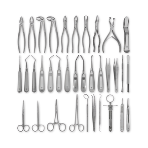 DERMISPRO INSTRUMENTS Juego de 35 Instrumentos Manuales de Acero Inoxidable Plateado para Extracción Dental Oral, Autoclavables, con Certificación CE - Product Image 1