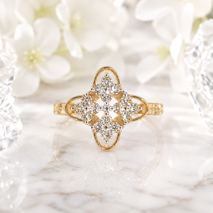 Luxury 14K Gold Floral Crown <b>Ring</b> with Sparkling <b>CZ</b> Stones Elegant Bridal Party Wear Jewelry for Women - Product Image 3
