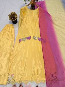 Traje Farshi Salwar Kameez de seda roja, éxito de ventas, con bordado de lentejuelas, diseño indio, para bodas, fiestas, festivales Diwali - Product Image 2