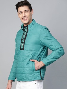 เสื้อแจ็คเก็ตพัฟเฟอร์สีเขียวอมฟ้าสำหรับผู้ชาย คอตั้ง ซิปหน้า พิมพ์ลายตัวอักษร Courage สวมใส่สบาย กันลม เหมาะสำหรับฤดูใบไม้ร่วง - Product Image 3
