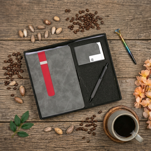 Agenda exécutif relié en cuir synthétique gris Aurelux RE028 avec boucle pour stylo, 192 pages, papeterie de bureau, cadeau d'entreprise - Product Image 6