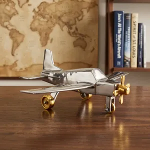 Maquette d'avion en métal artisanale, finition argent et or, modèle décoratif pour la maison, le bureau, la table - Product Image 3