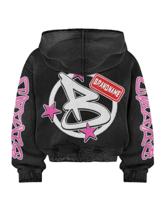 BRAND NAME Black Hooded Sweatshirt Set Regular Fit Streetwear Eco-Friendly Pocket Letter Print Design <b>Pink</b> Logo Unisex Winter - Product Image 4
