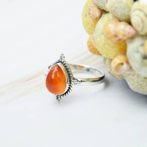 Natural Carnelian Smooth Pear Shape Carved Gemstone Ring 925 Sterling <b>Silver</b> Partywear Fashion Ring Fine Unisex Jewelry Handmade - Product Image 6