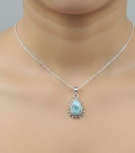 Natural Blue Larimar Teardrop Pendant 925 Sterling <b>Silver</b> Handmade Jewelry Rose Gold & Yellow Gold Plated Gift for Women Unisex - Product Image 2