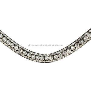 Banda de ceja de caballo de cuero italiano negro o marrón flexible personalizada tres filas cristales plateados diamantes de imitación diamante Bling Brow Band - Product Image 3