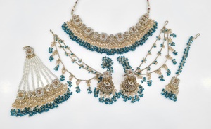 Conjunto de Joyería Antigua Chapada en Oro con Pedrería, Collar Gargantilla y Aretes con Joyas para Mujer para Bodas y Fiestas - Product Image 2