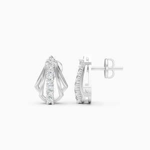 Pendientes Art Deco con diseño de abanico y siete diamantes, 0.18 ct, cultivados en laboratorio, en oro amarillo, blanco y rosa de 9 quilates - Product Image 3