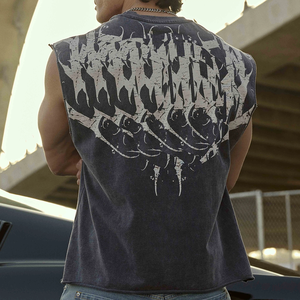 เสื้อกั๊กสปอร์ตแวร์โอเวอร์ไซส์ผ้าฝ้ายวินเทจสไตล์ทำสีซีดแบบแอซิดวอช พิมพ์ลายด้วยเทคนิค DTG สำหรับผู้ชาย - Product Image 2