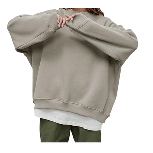 เสื้อสเวตเชิ้ตคอกลมโอเวอร์ไซส์สำหรับผู้หญิง สีพื้น ไหล่ตก แขนยาว ผ้าถัก ผ้าฝ้าย ใส่ได้ในฤดูใบไม้ร่วง - Product Image 5