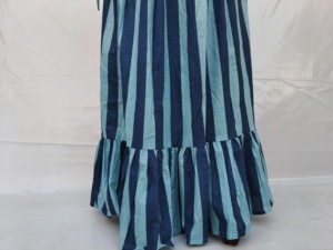 Robe longue décontractée pour femme en coton tissé à rayures bleues, col carré, manches longues smockées, coupe trapèze, taille naturelle, respirante - Product Image 6
