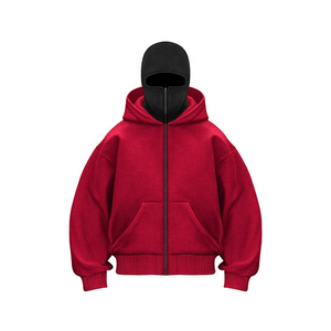 Wholesale High-Quality Custom Men's Hoodie Full Face Mask <b>Zip</b>-Up 100% Cotton 300g Knitted Breathable Eco-Friendly High-Quality - Product Image 5