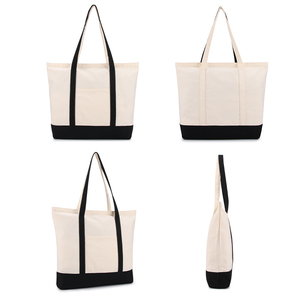 <b>Canvas</b> <b>Shopper</b> Tote Bag Cream with Black Trim Open Top Minimalist Style for Shopping All Seasons <b>Shopper</b> Tote Bag - Product Image 2