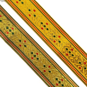 ริบบิ้นแจ็คการ์ดขนาด 4 ซม. ลายก้างปลาสมมาตร ดิ้นด้ายทอง โพลีเอสเตอร์ 100% สำหรับของตกแต่งบ้าน ผ้าตกแต่งหน้าต่าง กระเป๋า/เข็มขัด - Product Image 1