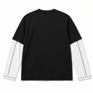 Camiseta Negra Oversize de Punto con Diseño de Puntos de Diamantes de Imitación, Cuello Redondo, Manga Corta, Estilo Urbano para Hombre con Ribete en Contraste - Product Image 2