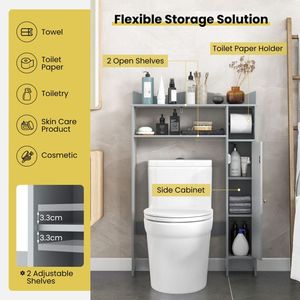 Modern Wood <b>Over</b> <b>the</b> <b>Toilet</b> Storage <b>Cabinet</b> with <b>Toilet</b> Paper Holder for Bathroom and Hotel Space Saving - Product Image 2