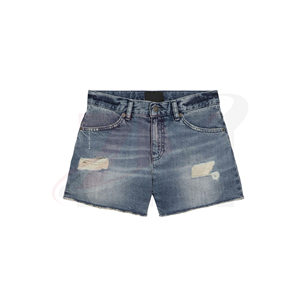 Shorts de mezclilla de cintura alta para mujer, estilo boyfriend, vintage, rasgados, azul liso, casuales de verano con detalles de agujeros - Product Image 5