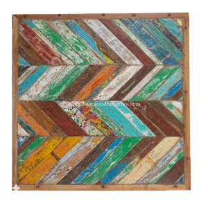 Décoration murale en mosaïque DIVADI, en bois de bateau recyclé, style Art déco nautique, forme carrée, épaisseur 5 cm, motif flèche - Product Image 1