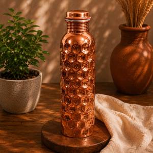 Middle Etching Copper Water <b>Bottle</b> With <b>Cleaning</b> <b>Brush</b> Portable Travel Drinkware Minimalist Design Beige Canvas Carry Bag - Product Image 2