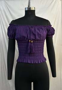 Haut court en coton cambre pour femme, épaules dénudées, col élastique, coupe ajustée, taille smockée, idéal pour les tenues décontractées, les soirées et le bureau - Product Image 2