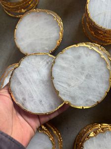 Natural Salt Agate <b>Coasters</b> Set Hand Polished <b>Crystal</b> Slices Healing Stone Home Decor Luxury Wholesale Tableware - Product Image 3
