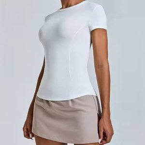 T-shirt de sport compressif pour femme, coupe ajustée, col rond, écologique, respirant, extensible dans quatre directions, antibactérien - Product Image 2