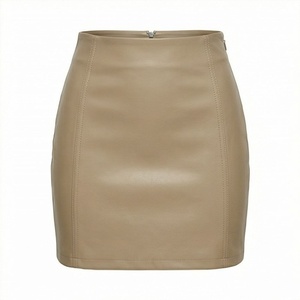 Jupe crayon mini en similicuir taille haute pour femme, couleur unie, coupe moulante sexy avec fermeture éclair, à porter en toutes saisons - Product Image 1