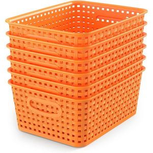 Lot de 6 paniers tressés orange pour petits rangements sur étagère, armoires et garde-manger en plastique - Product Image 1