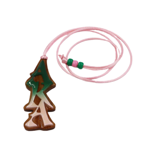Collar AKA Wizard Tiki con Cordón Rosa y Colgante de Madera Rosa y Verde, Ajustable, Accesorio de Joyería de Moda para Hermandades - Product Image 1