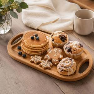 Durable Modern Round <b>Wood</b> <b>Serving</b> <b>Tray</b> with Handles Polished Nordic Eco-Friendly Appetizer Platter for Party - Product Image 1