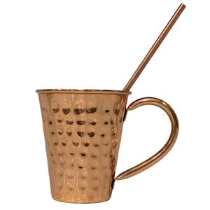 Mug à jus en cuivre martelé avec paille, réutilisable, de qualité alimentaire, pour la consommation, fournitures pour hôtels, bars et restaurants - Product Image 1