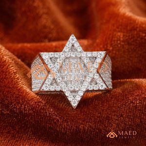 <b>Silver</b> Star <b>Ring</b> Lab Diamond Iced Out <b>Men</b>’s Religious Fashion <b>Ring</b> high-polish interior designed <b>for</b> a comfortable, weighted - Product Image 1