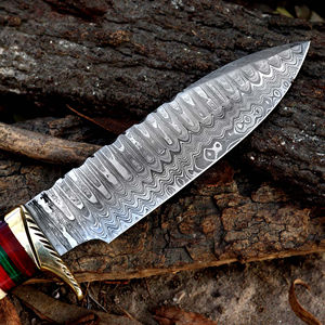 Couteau de chasse artisanal en acier Damas avec manche décoratif gravé, lame fixe, pour activités de plein air et camping, fournisseur en gros - Product Image 6