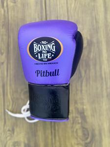 Gants de boxe MMA Sanda Purple Black No Boxing No Life, à lacets, respirants, antidérapants, en cuir de vache véritable, équipement d'entraînement - Product Image 2