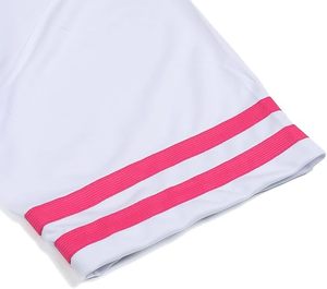 White Short Sleeve T-<b>Shirt</b> With Pink Stripes On Sleeves Polyester Material Lightweight Sports Wear - Product Image 4