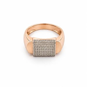 <b>Mens</b> 18KT Rose Gold Rectangular Micro Pave Cubic Zirconia Signet <b>Ring</b> Wide Polished Statement Band Wedding Party Gift Jewelry - Product Image 4