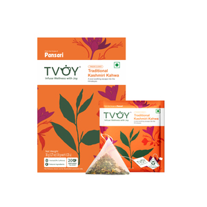 TVOY Premium Kashmiri Kahwa Raw Green <b>Tea</b> 20 Bags 36g Health <b>Tea</b> Wellness Blend for Stress Relief & Detox - Product Image 1