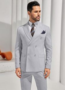 Traje de Hombre Gris Claro de Pana de Poliéster/Algodón de Un Solo Botón, Estilo Británico, Ropa Formal de Negocios, Cuello Mao, Transpirable - Product Image 3