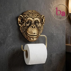 Beads <b>Art</b> Chimpanzee <b>Face</b> Wall-Mounted Toilet Paper Holder Brass Antique Handmade Novelty Bathroom Accessory - Product Image 1
