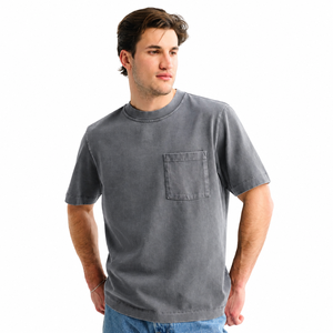 Men's Gray 100% Cotton Short Sleeve <b>T</b>-<b>Shirt</b> With Chest <b>Pocket</b> Regular Fit Casual O-Neck Jersey Knit Solid Color Design - Product Image 1