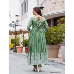 ND Designer Pista Anarkali Gown and <b>Pant</b> with Dupatta <b>Modest</b> Party Wear Set Size S - Product Image 5