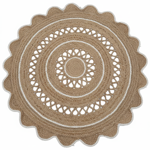 Tapis ronds tressés en jute et coton, fabriqués à la machine, respectueux des animaux et écologiques, avec motif double Payal et design TIKKI, pour grandes surfaces - Product Image 1
