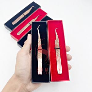 Gran oferta, pinzas de pestañas de Color Plasma de oro rosa, acero inoxidable, punta de fibra de 90 grados, pinzas de extensión de pestañas sostenibles - Product Image 5