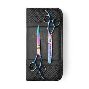 Ensemble professionnel de ciseaux de coiffure et d'éclaircissage pour cheveux arc-en-ciel, en acier inoxydable de haute qualité, kit de ciseaux de barbier pour salon avec étui en cuir - Product Image 6