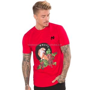 Camiseta personalizada para hombre, Camiseta 100% de algodón, Camiseta de cuello redondo de calidad de lujo en color rojo con impresión DTF frontal - Product Image 1