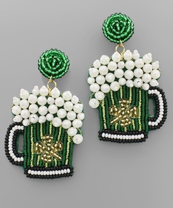 Handmade Beaded St Patrick Day Hat <b>Earrings</b> <b>Green</b> Shamrock Statement <b>Earrings</b> Lightweight and Comfortable for Long Wear <b>Earrings</b> - Product Image 4