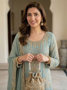 Conjunto Sharara de Georgette, Hermoso y Elegante, Estilo Indio-Pakistaní, para Fiestas, Bodas y Uso Diario, para Mujeres y Niñas - Product Image 3