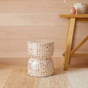 Tabourets sablier en treillis à quatre feuilles, mosaïque artisanale en nacre, petite table d'appoint pour la décoration du salon et de la chambre - Product Image 3