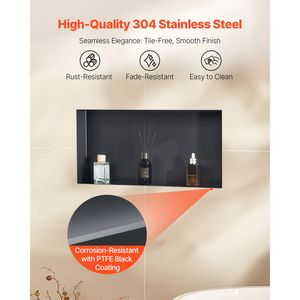 Nicchia Doccia Moderna Senza Cornice in Acciaio Inossidabile 13 X 25 X 4 Pollici, Organizzatore da Incasso a Parete Resistente per Shampoo e Mensole Bagno - Product Image 4
