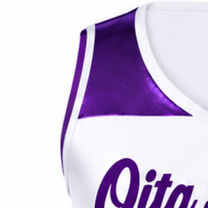 Maillot de cheerleading sans manches sublimé blanc et violet, tenue de sport athlétique pour l'entraînement et la compétition - Product Image 4